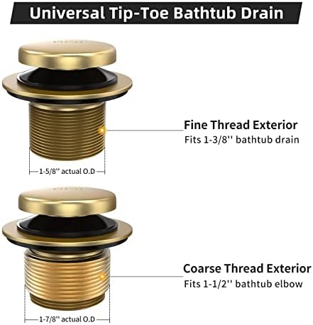 All Metal Tip-Toe Bathtub Drain Kit with Two-Hole Overflow Faceplate and Universal Fine/Coarse Thread Assembly, Bath Tub Drain Kit fits All Bathtub -Brushed Gold - Image 4