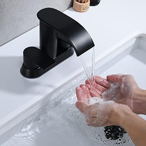 Ultimate Unicorn Waterfall Bathroom Sink Faucet Matte Black, Two Handles Bathroom Faucet with Metal Pop up Sink Drain Stopper, 2 or 3 Holes Bathroom Basin Lavatory Mixer Tap with Deck Mount Plate - Image 4