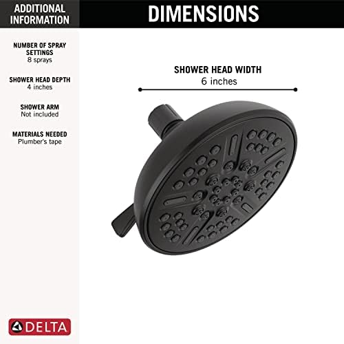 Delta Faucet 8-Spray Touch-Clean Matte Black Shower Head, Delta Shower Heads, Showerhead, Shower Head Black, 2.5 GPM Water Flow, Matte Black 75898BL - Image 3