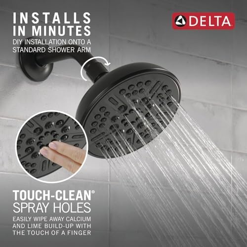 Delta Faucet 8-Spray Touch-Clean Matte Black Shower Head, Delta Shower Heads, Showerhead, Shower Head Black, 2.5 GPM Water Flow, Matte Black 75898BL - Image 4