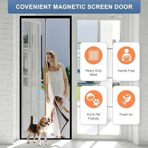 Magnetic Screen Door Fits Door Size 60" x 80", Screen Door Mesh,Door Screen Magnetic Closure for Patio Door Enjoy Air Fresh-Black, Actual Screen Size 62" x 81" - Image 3