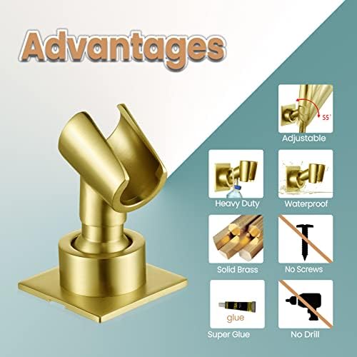 Shower Head Holder Handheld Shower Wand Holder Adjustable Shower Head Bracket Shower Wall Mount Holder, Brushed Brass/Gold Finish, Drill Free Glue Installation - Image 7