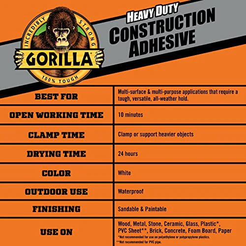 Gorilla Heavy Duty Construction Adhesive, White Glue, 7 Ounce Squeeze Tube (Pack of 2) - Gap Filling and Waterproof - Image 5