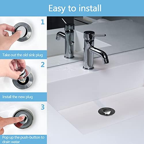 2Pcs Bathroom Sink Stoppers ,Pop Up Drain Stopper for Bathroom Sink,2-in-1 Sink Stopper & Strainer,Universal Wash Basin Sink Stopper,for 1.1"~1.5" Bathroom Sink Drain(Silver) - Image 5