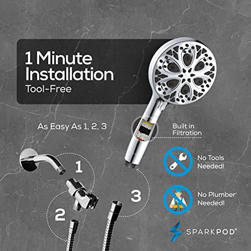 SparkPod 10-Mode Handheld Shower Head with Filter - 5" High Pressure Filtered Shower Head with Touch-to-Clean Nozzles, Built-In Power Jet, Stainless Steel 6ft Hose & Bracket (Polished Chrome) - Image 7
