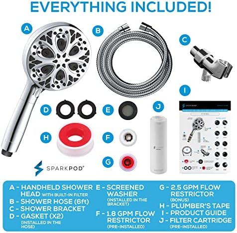 SparkPod 10-Mode Handheld Shower Head with Filter - 5" High Pressure Filtered Shower Head with Touch-to-Clean Nozzles, Built-In Power Jet, Stainless Steel 6ft Hose & Bracket (Polished Chrome) - Image 9