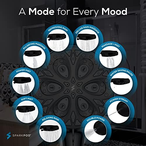 SparkPod 10-Mode Handheld Shower Head with Filter - 5" High Pressure Filtered Shower Head with Touch-to-Clean Nozzles, Built-In Power Jet, Stainless Steel 6ft Hose & Bracket (Black Matte) - Image 4