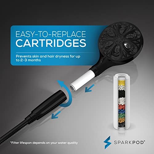 SparkPod 10-Mode Handheld Shower Head with Filter - 5" High Pressure Filtered Shower Head with Touch-to-Clean Nozzles, Built-In Power Jet, Stainless Steel 6ft Hose & Bracket (Black Matte) - Image 8