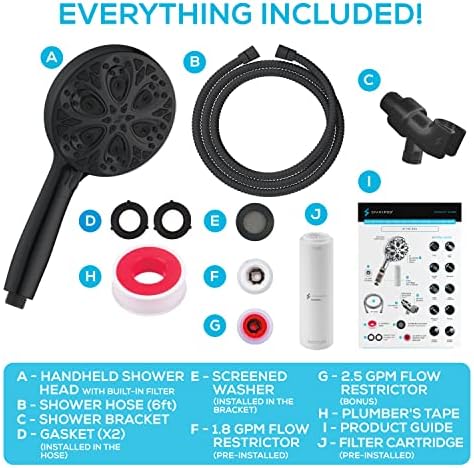 SparkPod 10-Mode Handheld Shower Head with Filter - 5" High Pressure Filtered Shower Head with Touch-to-Clean Nozzles, Built-In Power Jet, Stainless Steel 6ft Hose & Bracket (Black Matte) - Image 9