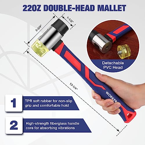 WORKPRO Laminate Flooring Installation Kit - Rubber Mallet with Fiberglass Handle, Knee Pads, Heavy Duty Pull Bar, Solid Tapping Block and Spacers - Premium Wood Flooring Installation Tool - Image 2