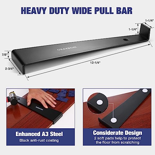WORKPRO Laminate Flooring Installation Kit - Rubber Mallet with Fiberglass Handle, Knee Pads, Heavy Duty Pull Bar, Solid Tapping Block and Spacers - Premium Wood Flooring Installation Tool - Image 3