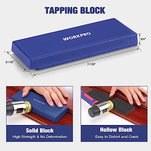 WORKPRO Laminate Flooring Installation Kit - Rubber Mallet with Fiberglass Handle, Knee Pads, Heavy Duty Pull Bar, Solid Tapping Block and Spacers - Premium Wood Flooring Installation Tool - Image 4
