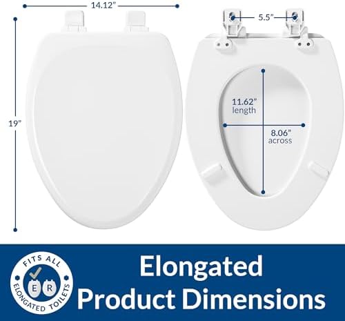 Mayfair Linden Slow Close Toilet Seat, Non Slip Heavy Duty Wood, Easy Install, Made in USA, Elongated, White, 2 Pack - Image 5