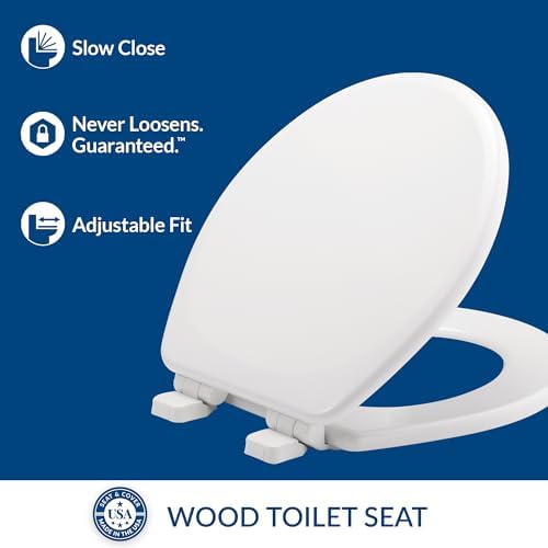 Mayfair Linden Slow Close Toilet Seat, Non Slip Heavy Duty Wood, Easy Install, Made in USA, Round, White, 2 Pack - Image 2