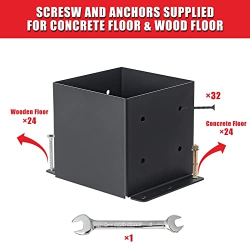 6x6 Post Base 4 Pcs, (Inner Size 5.6x5.6) Post Brackets Kit, Heavy Duty Black Metal Powder-Coated Post Anchor Outdoor Framing Module Fit for Support Deck Base Plate Pergola Brackets Fence Kit…… - Image 7