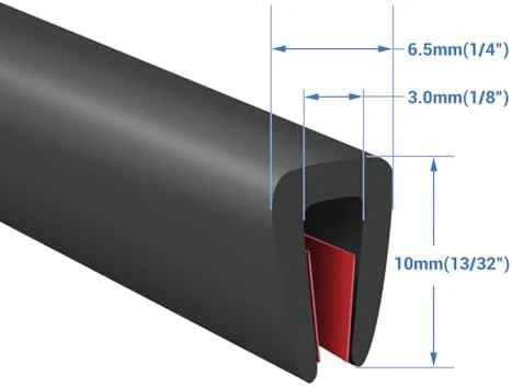 Rubber Edge Trim, Self-Adhesive Rubber Edge Protector for 1/8" Mirror and Flexiglass, EPDM Material, Fit 1/8"(3mm), Length 20 Ft, Black Color, U Channel Edge Trim - Image 2