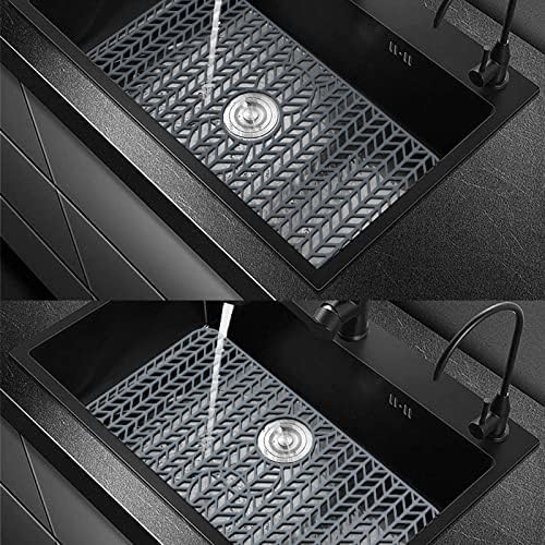 AWOKE Sink Protectors for Kitchen Sink - 29"x 15.35" Sink Mat - Heat-resistant Easy-clean Silicone Sink Mat - for Protection of Stainless Steel Sink - with 3 Reserved Holes (Grey) - Image 3
