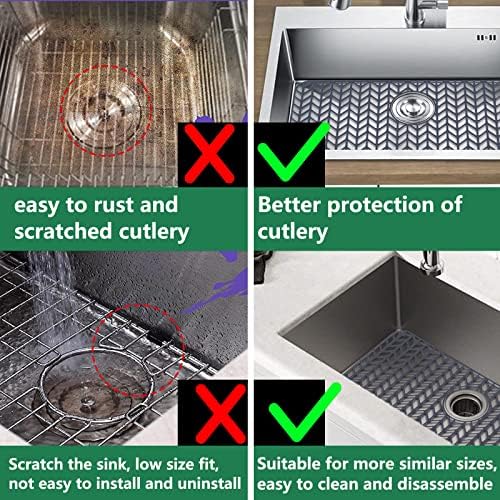 AWOKE Sink Protectors for Kitchen Sink, Kitchen Sink Protector Mat - 28.4"x15.2" Heat-Resistant Silicone Folding Non-Slip Mat for Stainless Steel Sink with Rear Drain (Grey) - Image 6