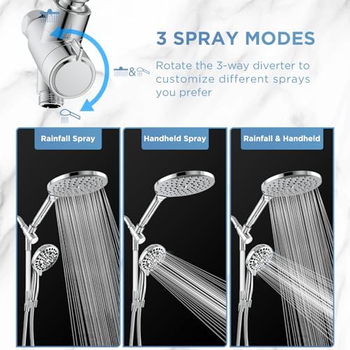 Dual Handheld Shower Head Combo, 2-in-1 Rain Shower Heads System 8 Inch Rainfall Shower Head and 10 Modes High Pressure Hand Held Showerhead with Built-in Power Wash - Image 5