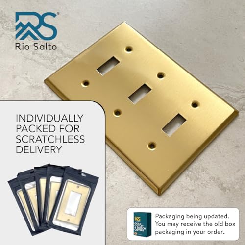 Rio Salto BRASS Metal Gold Triple Toggle Light Switch Metal Wall Plate 3-Gang Toggle Wallplate Cover Wall Plate Light Switch Covers 1-Pack Standard Size - Image 2