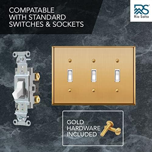 Rio Salto BRASS Metal Gold Triple Toggle Light Switch Metal Wall Plate 3-Gang Toggle Wallplate Cover Wall Plate Light Switch Covers 1-Pack Standard Size - Image 8