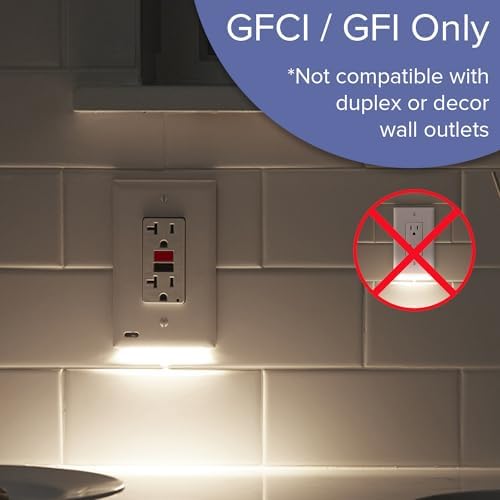 Single - SnapPower GuideLight 2 [For GFCI Outlets] - Replaces Plug-In Night Light - Electrical Receptacle Wall Plate with LED Night Lights - Auto On/Off Sensor - (GFCI, White) - Image 2