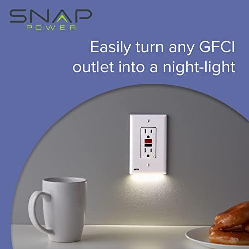 Single - SnapPower GuideLight 2 [For GFCI Outlets] - Replaces Plug-In Night Light - Electrical Receptacle Wall Plate with LED Night Lights - Auto On/Off Sensor - (GFCI, White) - Image 4