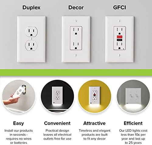 Single - SnapPower GuideLight 2 [For GFCI Outlets] - Replaces Plug-In Night Light - Electrical Receptacle Wall Plate with LED Night Lights - Auto On/Off Sensor - (GFCI, White) - Image 7