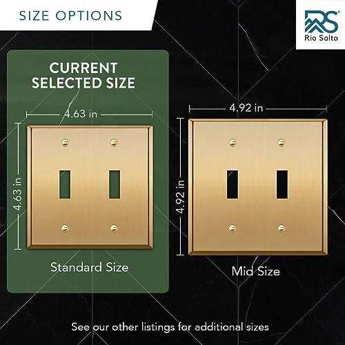 Rio Salto BRASS Metal Gold Double Light Switch Wall Plate or Outlet Cover Wall Plate, STANDARD SIZE. Corrosion Resistant Receptacle Wallplate Rocker Covers Decora 2-Gang Brushed Brass 4.6" x 4.6" - Image 5