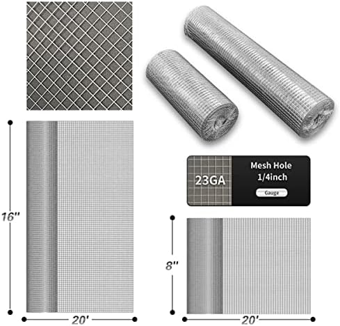 Hardware Cloth 8'' x 20' 1/4 in Galvanized Wire Mesh Roll (23 GA) Chicken Wire Fence Roll for Chicken Pen/coop Fences, Screen mesh, Rabbit/Snake Fences, Poultry enclosures, Handicraft Making, etc. - Image 2