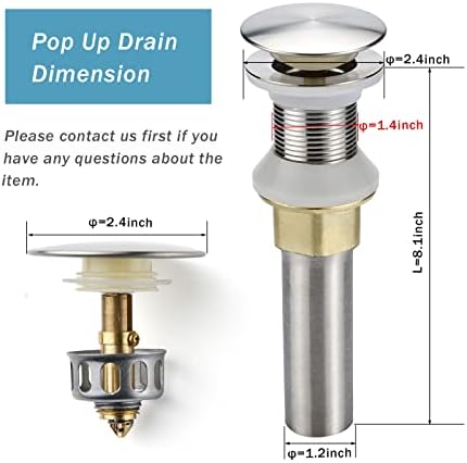 Bathroom Sink Drain,2 Pack Drain Stopper Bathroom Sink Without Overflow,Pop Up Drain Assembly with Detachable Strainer Basket,Built-in Anti-Clogging Strainer,Stainless Steel Brushed Nickel - Image 2