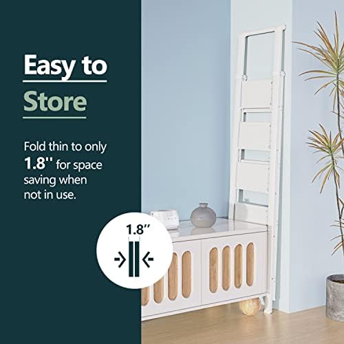 WOA WOA 5 Step Ladder, Ladders for Home, Anti-Slip Pedals, Aluminum Step Stool Foldable, Lightweight to Move, Ease of Storage, Reach 10ft for Closet Kitchen Library, Hold 300lbs - White - Image 2