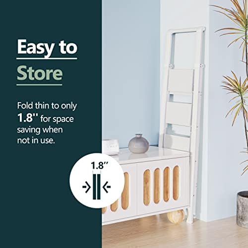 WOA WOA 4 Step Ladder, Ladders for Home, Anti-Slip Pedals, Aluminum Step Stool Foldable, Lightweight to Move, Ease of Storage, Reach 9ft for Closet Kitchen Library, Hold 300lbs - White - Image 3