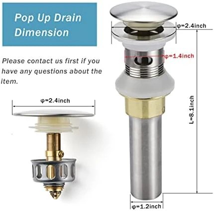 Bathroom Sink Drain,2 Pack Drain Stopper Bathroom Sink with Overflow,Pop Up Drain Assembly with Detachable Strainer Basket,Built-in Anti-Clogging Strainer,Stainless Steel Brushed Nickel - Image 2