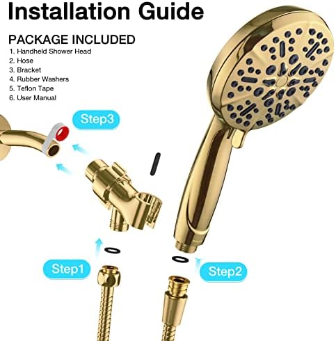 Gold Shower Head with Handheld High Pressure – The High Flow Rain Showerhead with Extra 60" Long Hose and Adjustable Overhead Brass Holder Anti-Clog Silicone Nozzles – Upgrade your Luxurious Bathroom - Image 4