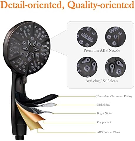ORB High Pressure Shower Head with Handheld - Multifunctional High Flow Rain Showerhead with Extra 60" Long Hose and Adjustable Overhead Holder - Es la mejor regaderas para ducha (Oil Rubbed Bronze) - Image 2