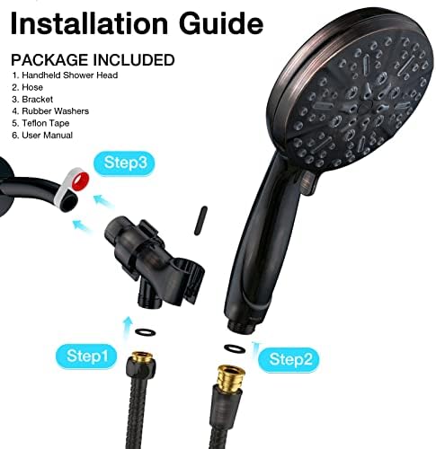 ORB High Pressure Shower Head with Handheld - Multifunctional High Flow Rain Showerhead with Extra 60" Long Hose and Adjustable Overhead Holder - Es la mejor regaderas para ducha (Oil Rubbed Bronze) - Image 4