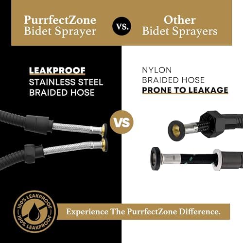 Purrfectzone Black Bidet Sprayer for Toilet, Handheld Bidet Shower Kit, Easy-to-Install Toilet Bidet Handheld Set, Hand Held Stainless Steel Bidet with Adjustable Flow, Cloth Diaper Sprayer - Image 3