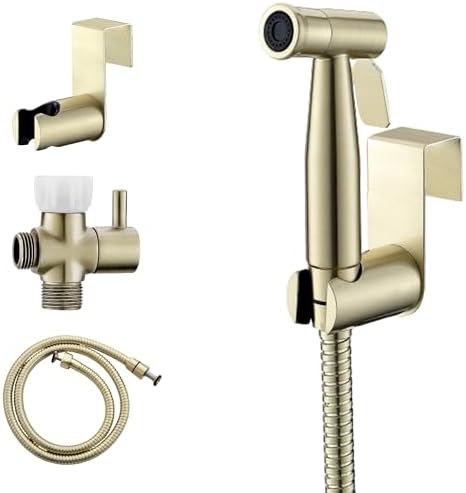 Purrfectzone Bidet Sprayer for Toilet, Handheld Bidet Sprayer Kit, Easy-to-Install Toilet Handheld Shower, Hand Held Stainless Steel Shattaf with Adjustable Flow, Cloth Diaper Set-Brushed Gold