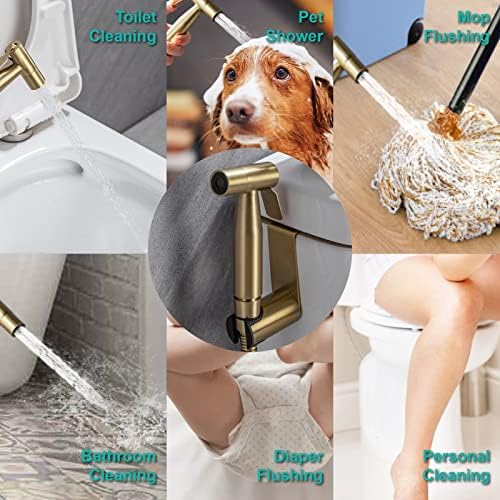 BARROCK Handheld Bidet Sprayer for Toilet, Stainless Steel Metal Made Baby Cloth Diaper Spraying Kit, Bathroom Toilet Bidet Attachment Set for Bathing Pets and Feminine Hygiene, Brushed Brass Gold - Image 7