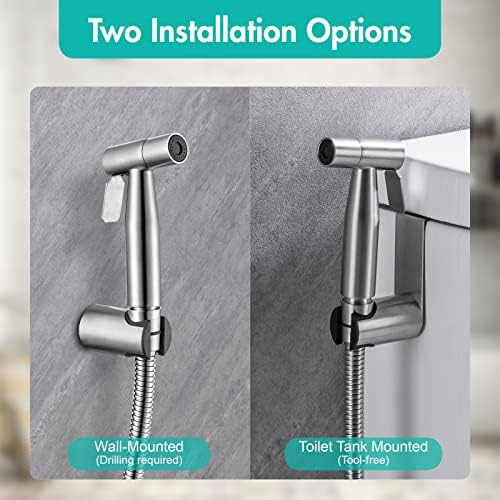 BARROCK Handheld Bidet Sprayer for Toilet, Stainless Steel Metal Made Baby Cloth Diaper Spraying Kit, Bathroom Toilet Bidet Attachment Set for Bathing Pets and Feminine Hygiene, Brushed Nickel - Image 2