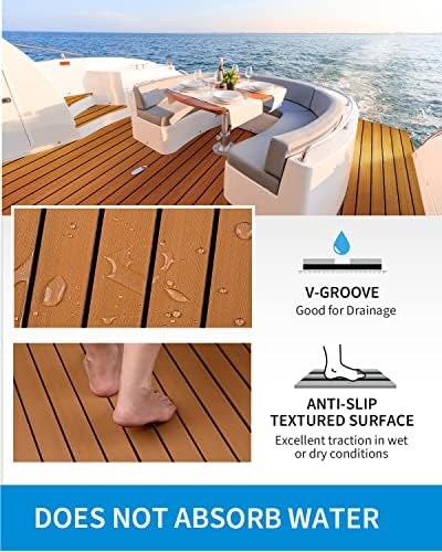 OCEANBROAD EVA Foam Boat Flooring with 3M Adhesive Backing Marine Self-Adhesive Decking 96''x45.6''/36''/28.8''/16.8'', 48''x16.8'' Faux Teak Sheet for Jon Boats Swim Platform Helm Pad RV Floor - Image 3