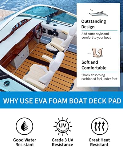 OCEANBROAD EVA Foam Boat Flooring with 3M Adhesive Backing Marine Self-Adhesive Decking 96''x45.6''/36''/28.8''/16.8'', 48''x16.8'' Faux Teak Sheet for Jon Boats Swim Platform Helm Pad RV Floor - Image 4