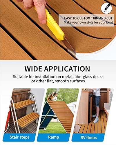 OCEANBROAD EVA Foam Boat Flooring with 3M Adhesive Backing Marine Self-Adhesive Decking 96''x45.6''/36''/28.8''/16.8'', 48''x16.8'' Faux Teak Sheet for Jon Boats Swim Platform Helm Pad RV Floor - Image 5