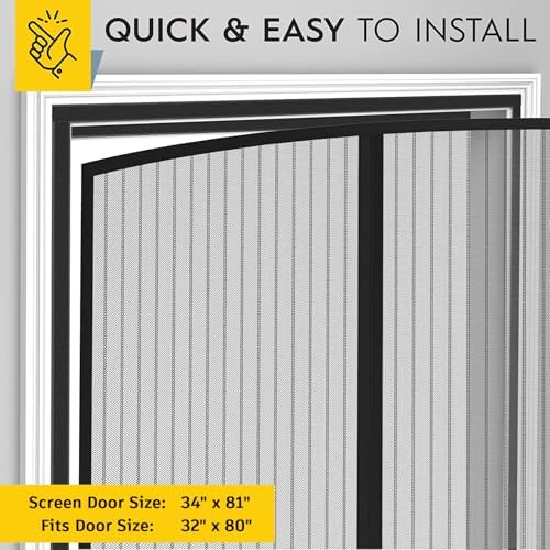 AUGO Magnetic Screen Door - Self Sealing, Heavy Duty, Hands Free Mesh Partition Keeps Bugs Out - Pet and Kid Friendly - Patent Pending Keep Open Feature - 34 Inch x 81 Inch - Image 5