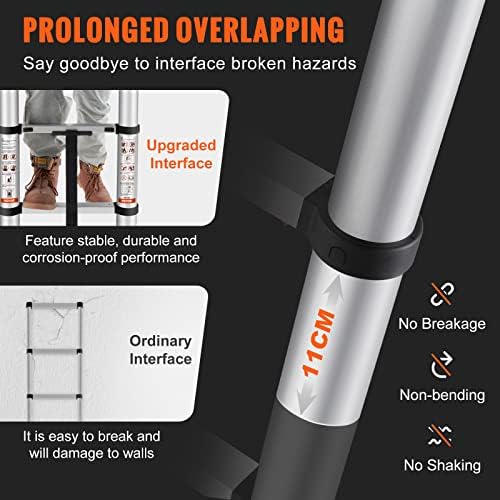 VEVOR Telescoping Ladder, 12.5 FT Aluminum One-Button Retraction Collapsible Extension Ladder, 375 LBS Capacity w/Non-Slip Feet, Portable Multi-Purpose Compact Ladder for Home, RV, Loft, ANSI Listed - Image 3