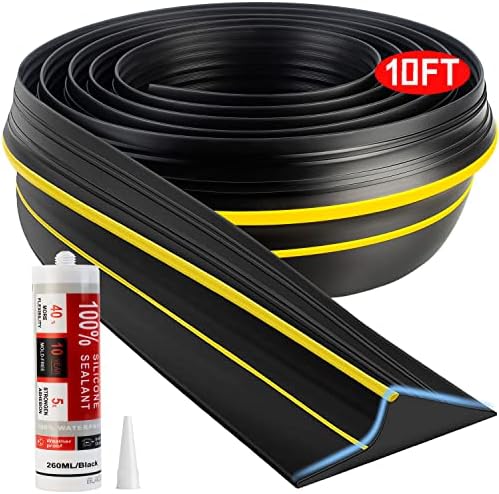 Jin&Bao Universal Garage Door Threshold Seal Strip 10FT Kit, Bottom Waterproof Rubber Weather Stripping Replacement（Yellow, 1 Adhesive）