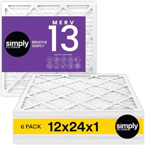 Simply 12x24x1 Air Filter, Merv 13, MPR 1500, 6 Pack, For Home AC Furnace & HVAC (Actual Size: 11.75"x23.75"x0.75") DUST, Pet, & Allergy Control