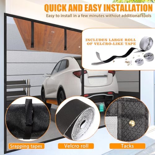 Garage Screen Doors for 1 Car Garage-9x7ft Fiberglass 1500g/3.3lb Durable Heavy Duty Magnetic Garage Door Screen RetractableHands Free with 4 Roll Up Starps for Patio Workshop Home Gym Sun Room - Image 7