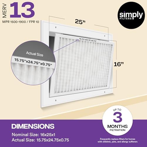 Simply 16x25x1 Air Filter, Merv 13, MPR 1500, 6 Pack, For Home AC Furnace & HVAC (Actual Size: 15.75"x24.75"x0.75") DUST, Pet, & Allergy Control - Image 3